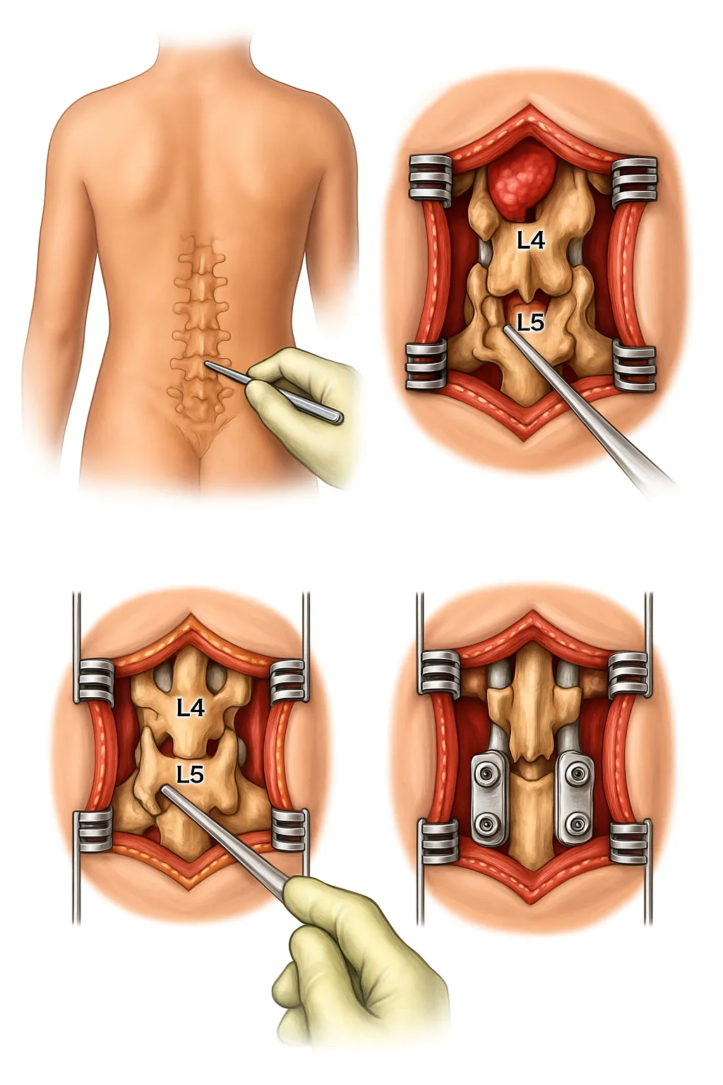 Schemat operacji kręgosłupa — ryzyka i etapy